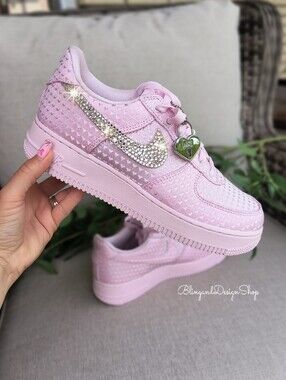 Women's Nike Air Force 1 Hearts Valentine's Day Custom Sneakers With Crystals